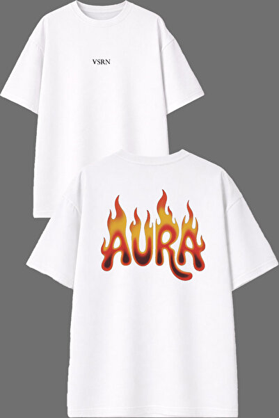 VSRN Μπλουζάκι Aura Alevli Design με στάμπα μπροστά και πίσω, λευκό, oversized