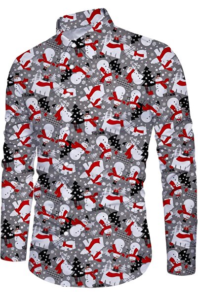 Other Men's Christmas Funky 3D Printed Dress Shirts Long Sleeve Button Down S...