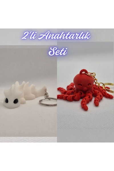 3DAtölyeMaker White Flexible Dragon and Pink Octopus Keychain