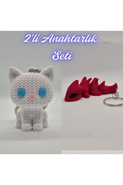 3DAtölyeMaker White Knitted Patterned Cat and Fire Engine Red Flexible Dragon...