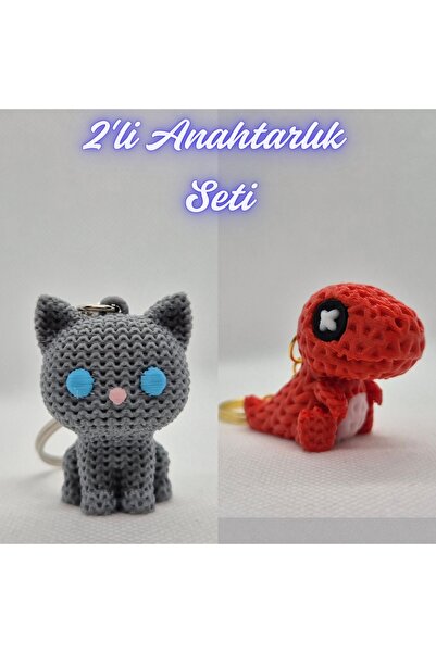 3DAtölyeMaker Silver Knitted Patterned Cat and Red Knitted Patterned Moving D...