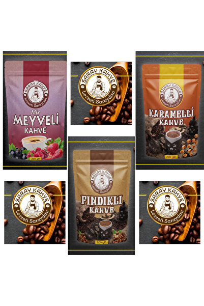 SARAY KAHVE Mix Meyveli Karamelli Fındıklı Kahve 3 x 200 g 3 lü Set