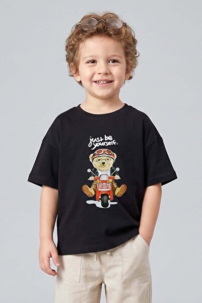 DMB BOYS & GIRLS Tricou cu imprimeu ursuleț pentru băieți, 1-7 ani, afumat