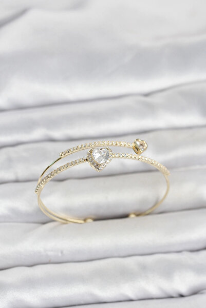 Generic Brand Brass Gold Color Heart Model Zircon Stone Women's Bracelet