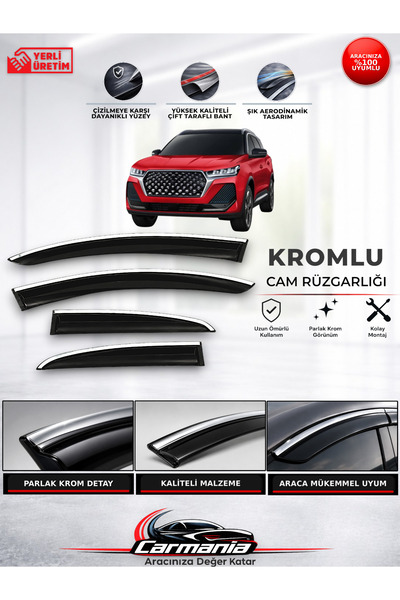 CARMANİA Chery Tiggo 7 Pro Araca Özel Kromlu Cam Rüzgarlığı 4’lü Set