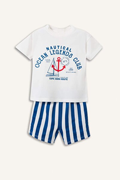 DeFacto Marine Patterned Short Sleeve T-Shirt Shorts 2-Piece Set Baby Boy H78...