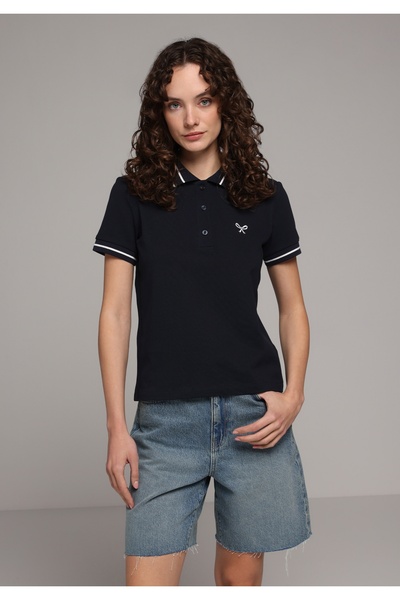 Colin's Regular Fit Polo Collar Embroidered Women's Navy Blue Short Sleeve T-...