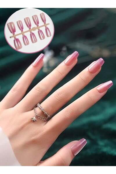 Arabest 10-Pcs Gradient Purple Cat-Eye Press-on Nails,Medium Length Glossy Na...