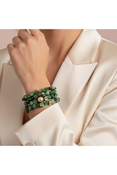 COCOSH TAKI Green Stone and Gold Detailed Multi-Design Bracelet