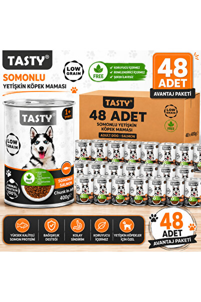 Tasty Chunk In Jelly Somonlu Yetişkin Köpek Maması Konserve 400 Gr x 48 Adet