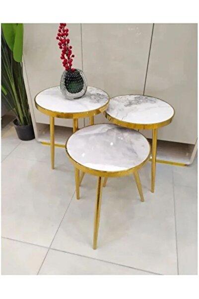OEM Set 3 Măsuțe de Cafea Tip Nesting, Blat Ceramic cu Efect Marmură și Cadru...