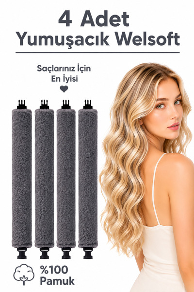 Deko Dekor Set de 4 ondulatoare de păr moale Welsoft, set de coafare a părulu...