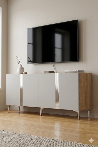 CENEYRA KA1898DBS ANKA Konsol ve Tv Sehpası Safirmeşe-Beyaz-Silver 180cm