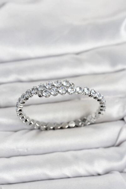 Clariss Brass Silver Color Row Zircon Stone Women's Bracelet