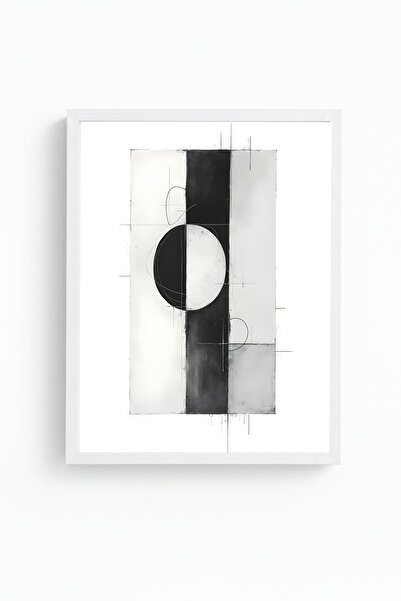 huhuli Tablou cu model geometric abstract, cu ramă din lemn alb - Negru-Alb |...
