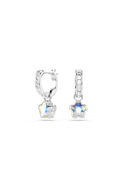 Swarovski Chroma damla küpeler, Karışık kesimler, Yıldız, Beyaz, Rodyum kaplama