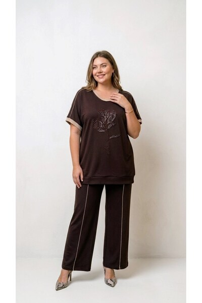 Koza Butik Women's Plus Size Short Sleeve Embroidered Floral Detailed Wide Le...