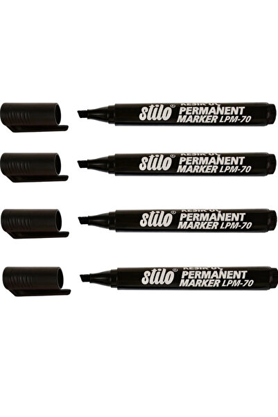 Stilo قلم تحديد دائم برأس مقطوع أسود (4 قطع)