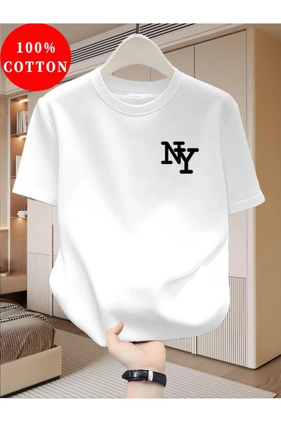 PAVRO Unisex Άνετο T-shirt με μικτό σχέδιο και στάμπα