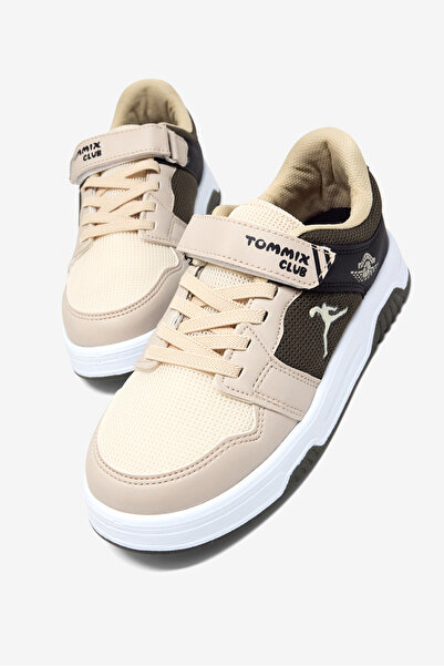 Tonny Black Çocuk Unisex Bej Haki Siyah Rahat Kalıp Ortopedik Cırtlı Sneaker