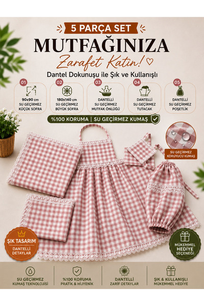 Ayşenur Çeyiz Duck Fabric Dowry Bag Waterproof Apron Tableware Set