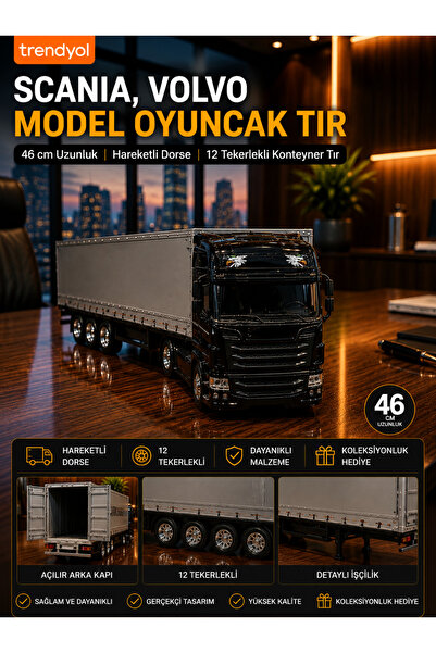 Cure Scania, Volvo Model Oyuncak Tır – 46 cm Uzunluk, Hareketli Dorse, 12 Tek...