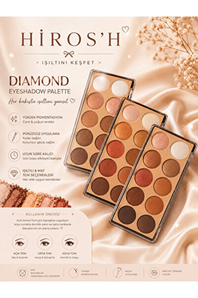 HİROS'H Diamond Far Serisi 10'lu Far Paleti Parlak Bitişli