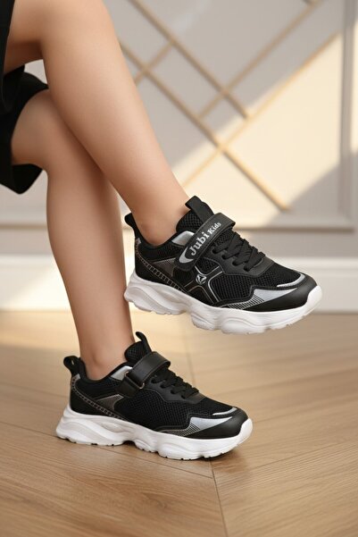 enoch Children's Black Silver Detailed and Velcro Thick Soled Comfortable Spo...