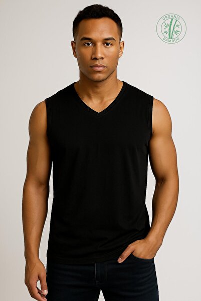 OBJE Men's Black Bambo V-Neck Sleeveless Undershirt