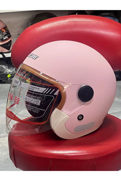 safe GVE Pembe Açık Motosiklet Kaskı - Dahili Güneş Vizörlü Şeffaf Camlı Kadı...