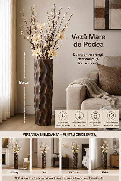 Leewadee Vază decorativă mare, neregulată, de 85 cm, din lemn, pentru ramuri decorative și flori uscate, maro.