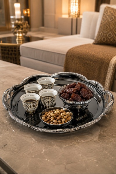 Generic Royal Scalloped Silver Charming Mirror Glitter Round Tray Set (3 Pieces)