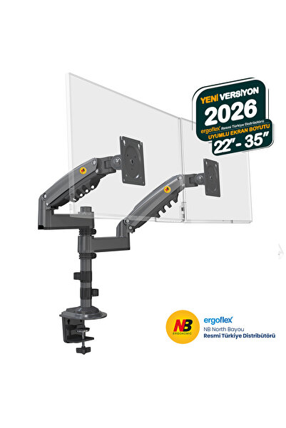 Ergoflex حامل شاشة NB Ergonomic NB H180 باللون الرمادي مقاس 22-35 بوصة مع ممت...