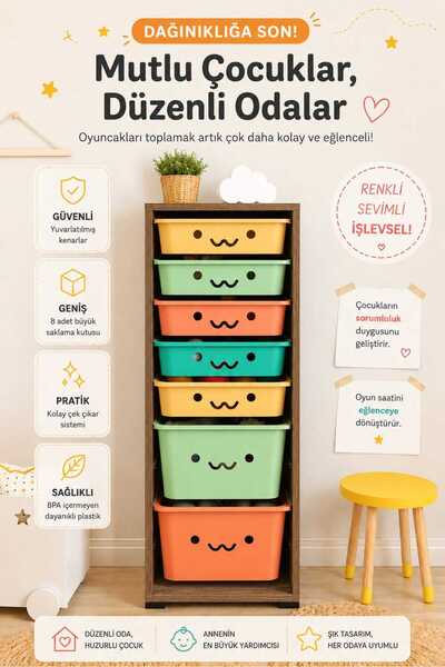 DEKOZUM COZYBOX Oyuncak Dolabı Oyuncak Kutusu Çok Amaçlı Dolap Organizer Box