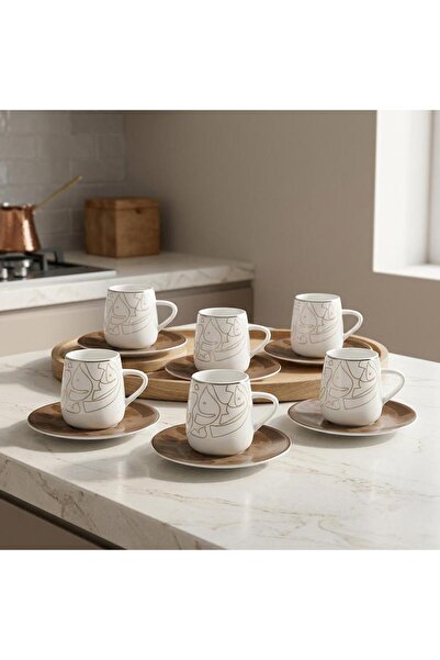laverahome Porcelain Coffee Cup Set with Saucers - 6 Pieces - Luxury Design