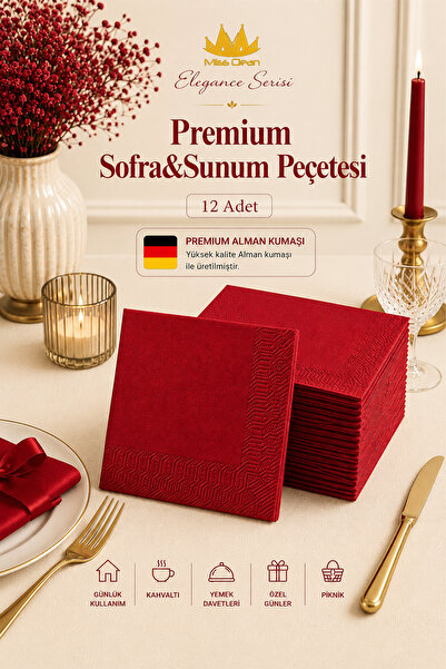 Miss Clean ( 12 ADET ) Elegance Serisi Premium Sofra & Sunum Peçetesi 40*40 C...
