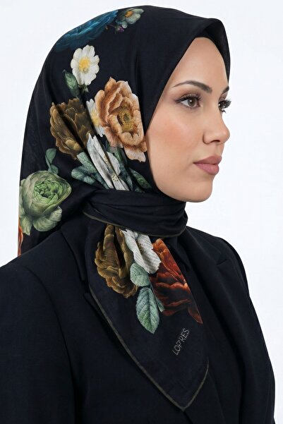 hadiora Women's Black Background Floral Patterned Organic Cotton Soft Scarf