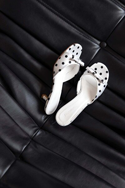 STRASWANS Owen Women's Heeled Satin Sandals White Polka Dot
