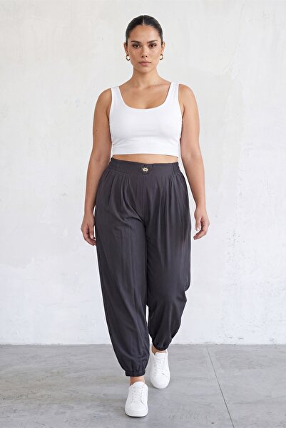 EXİTLİNE Pantaloni negri de vară pentru femei, cu talie și picior elastic, cu...