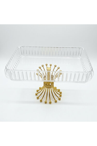 AKDC Crystal Acrylic Rectangle Candy Tray with Luxury Gold Metal Pedestal Sta...