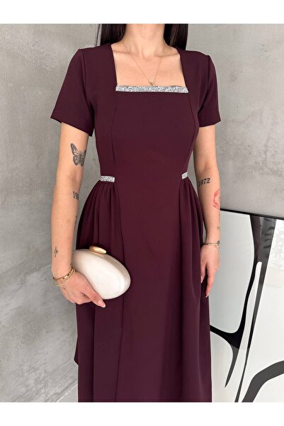 BLUSS Women's Stone Detailed Square Neck Dress