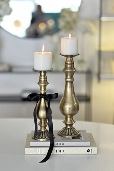 2-Piece Senorito Antique Detailed Decorative Candle Holder – Flashy Metal Design