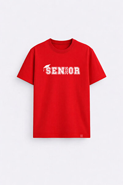 cesita Tricou roșu din țesătură de bumbac imprimată pentru absolvirea seniori...
