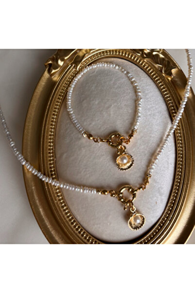ZEZ PEARL JEWELRY Altın Uyumlu Kum İnci Set