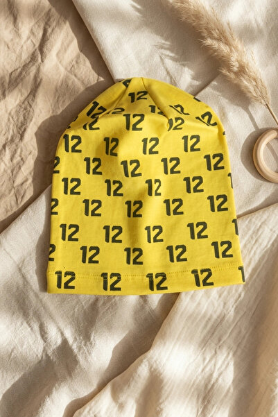 DYZSTAR Unisex Black and Yellow Typographic Patterned Cotton Slouchy Beanie H...