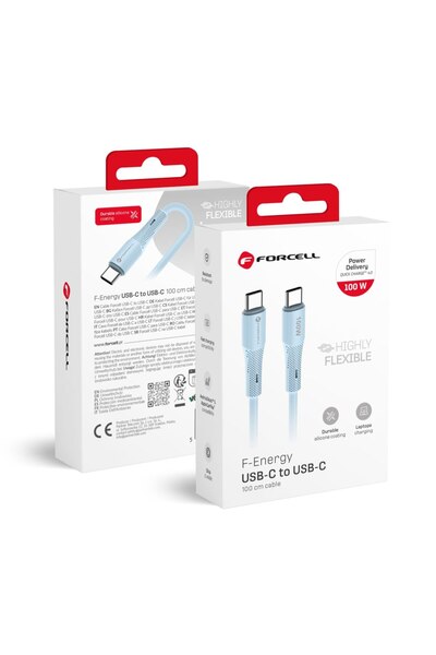 Forcell Kabel USB C do USB C F-Energy QC4.0 PD 5A 100W Silicone 1 m C347 nieb...