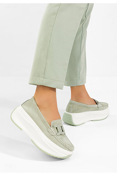 B T Shoes Mocasini piele cu talpa groasa Mivea verzi