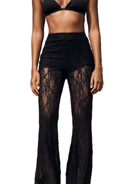 StreetWear Outlet Women's Pants, Lace, High Waist, Regular Fit, Black, XS