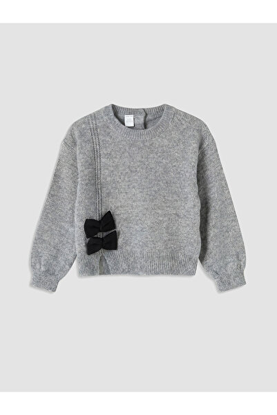 LC Waikiki Rmz Gi̇yi̇m Farkiyla Bow Detailed Zero Roba Collar Girls' Knitwear...
