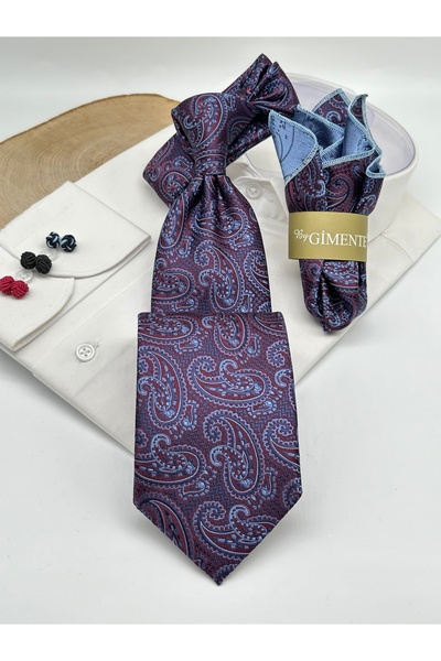 Gutiero Cravată clasică cu batistă mov cu model Paisley